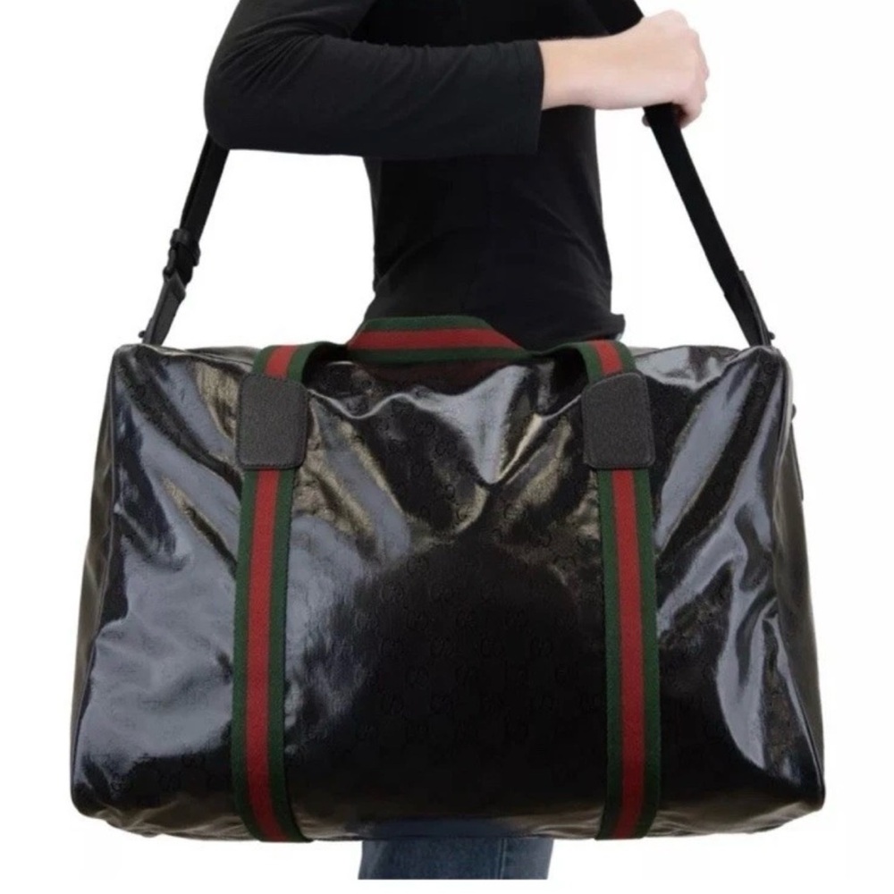 New Gucci Black Crystal Monogram Weekender Duffle Bag With Crossbody Strap - Picture 4 of 6